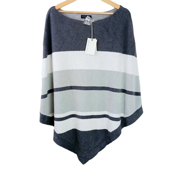 Barefoot Dreams Plus CozyChic UL Ocean Breeze Poncho Blue Water Multi Stripe NWT - Picture 2 of 5